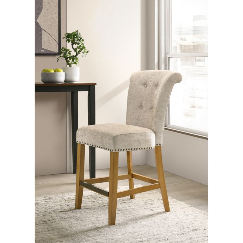Lilola Home - Auggie - Cream Fabric Counter Height Chair with Nailhead Trim - 30515