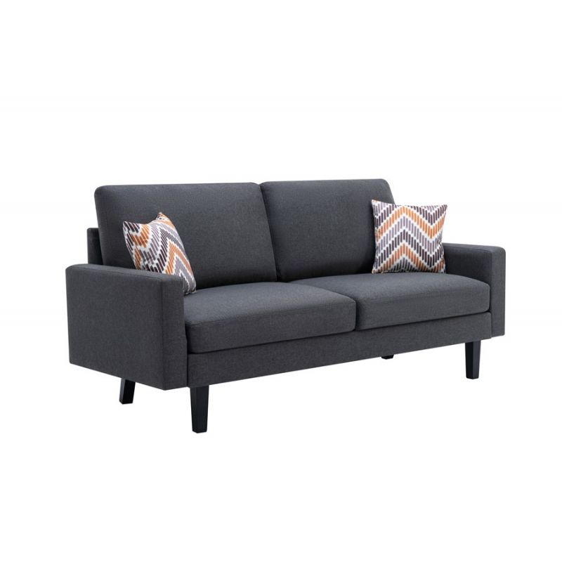 Lilola Home - Bahamas Dark Gray Linen Sofa with 2 Throw Pillows - 87823