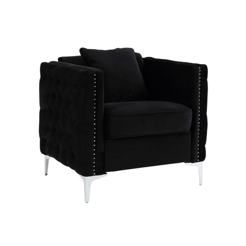 Lilola Home - Bayberry Black Velvet Chair with 1 Pillow - 89634-C