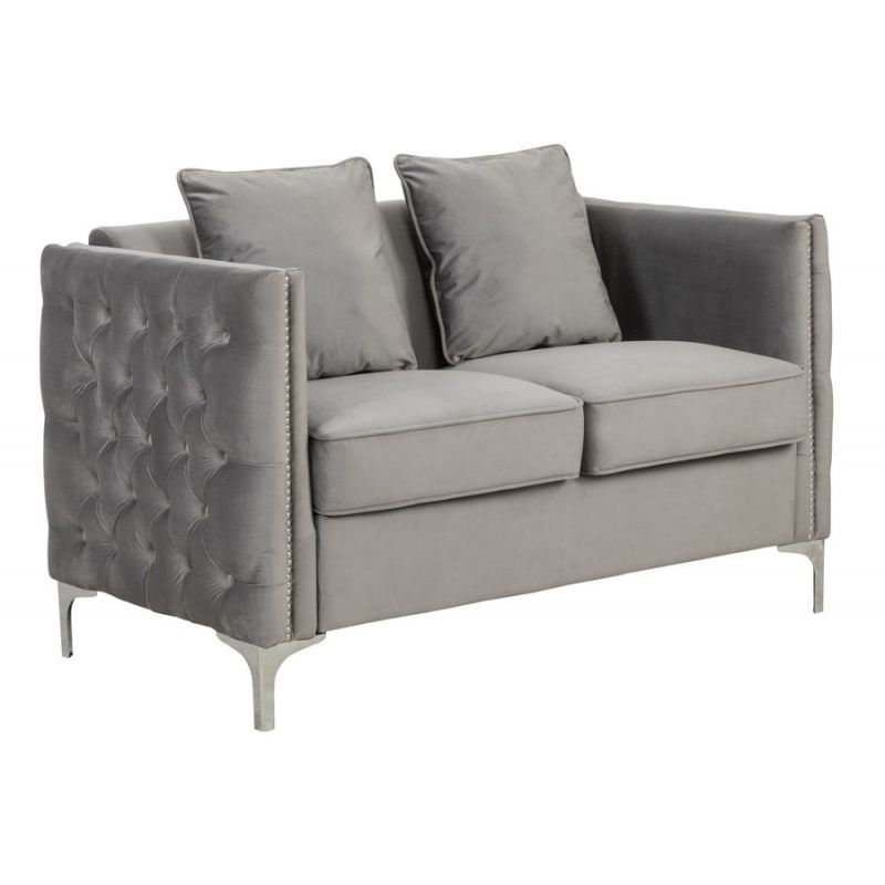 Lilola Home - Bayberry Gray Velvet Loveseat with 2 Pillows - 89635-L