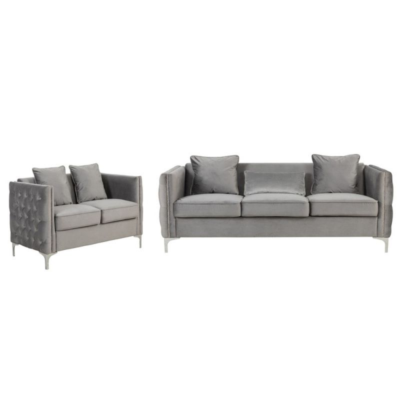 Lilola Home - Bayberry Gray Velvet Sofa Loveseat Living Room Set - 89635-SL