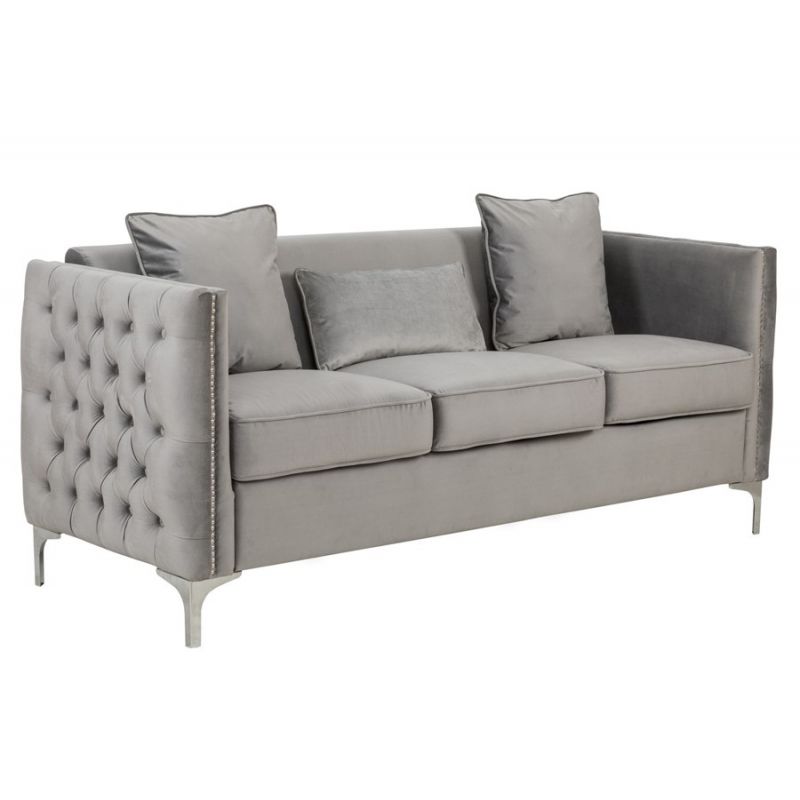 Lilola Home - Bayberry Gray Velvet Sofa with 3 Pillows - 89635-S