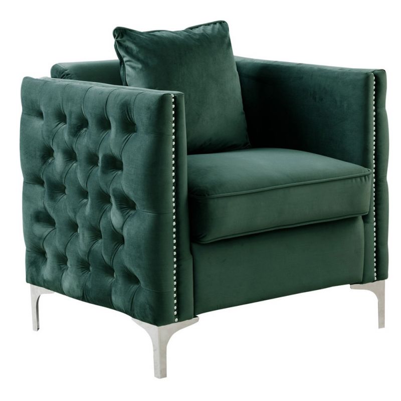Lilola Home - Bayberry Green Velvet Chair with 1 Pillow - 89634GN-C