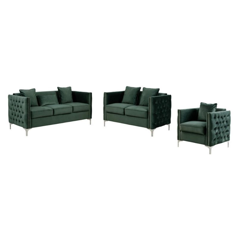 Lilola Home - Bayberry Green Velvet Sofa Loveseat Chair Living Room Set - 89634GN
