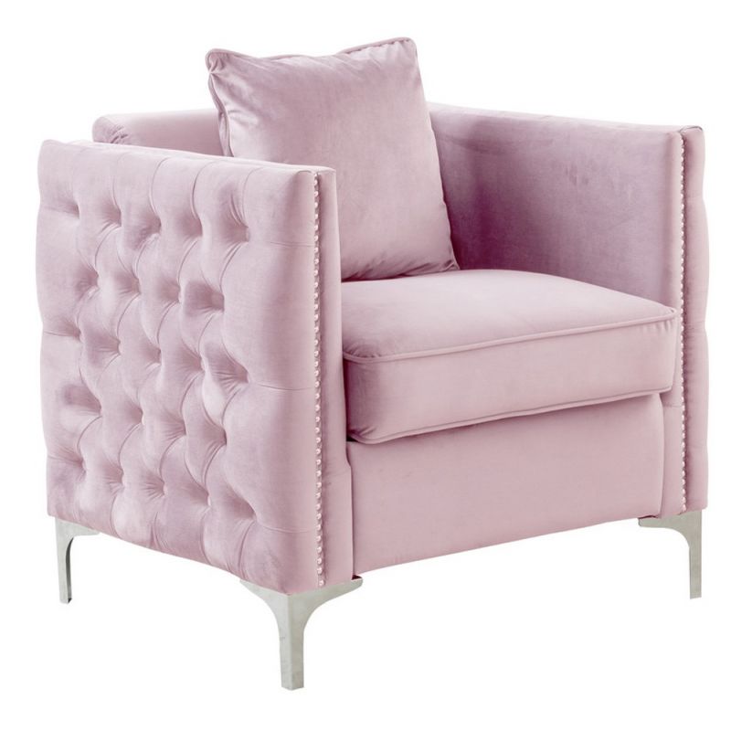 Lilola Home - Bayberry Pink Velvet Chair with 1 Pillow - 89634PK-C