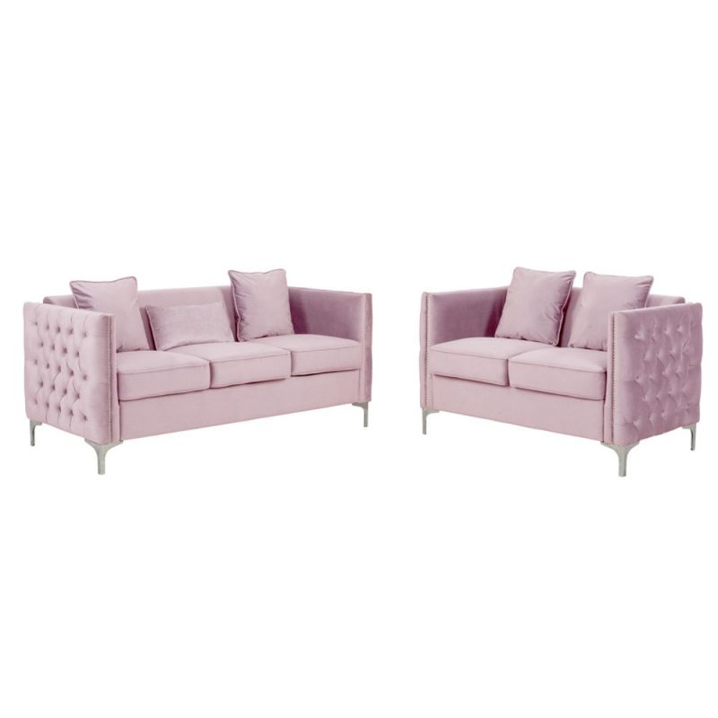 Lilola Home - Bayberry Pink Velvet Sofa Loveseat Living Room Set - 89634PK-SL