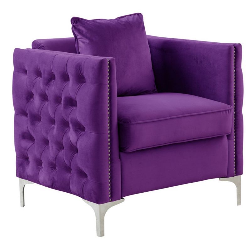 Lilola Home - Bayberry Purple Velvet Chair with 1 Pillow - 89634PE-C