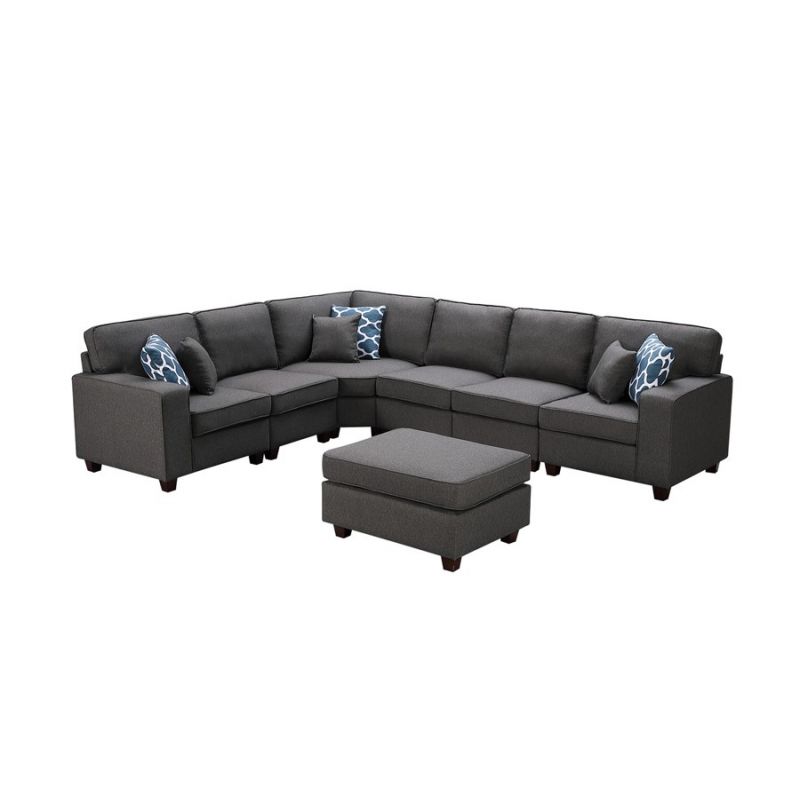 Lilola Home - Casanova Dark Gray Linen 7Pc Modular Sectional Sofa and Ottoman - 89122-2