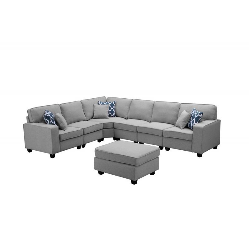 Lilola Home - Casanova Light Gray Linen 7Pc Modular L-Shape Sectional Sofa with Ottoman - 89120-2