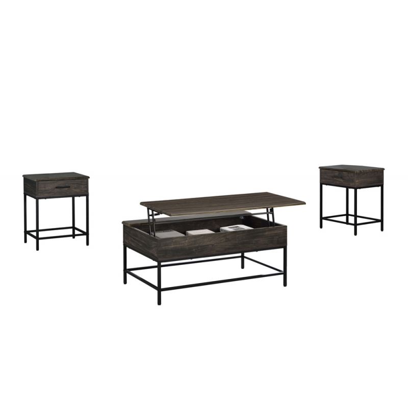 Lilola Home - Cliff 3 Piece Brown MDF Lift Top Coffee and End Table Set  - 98042-EEC