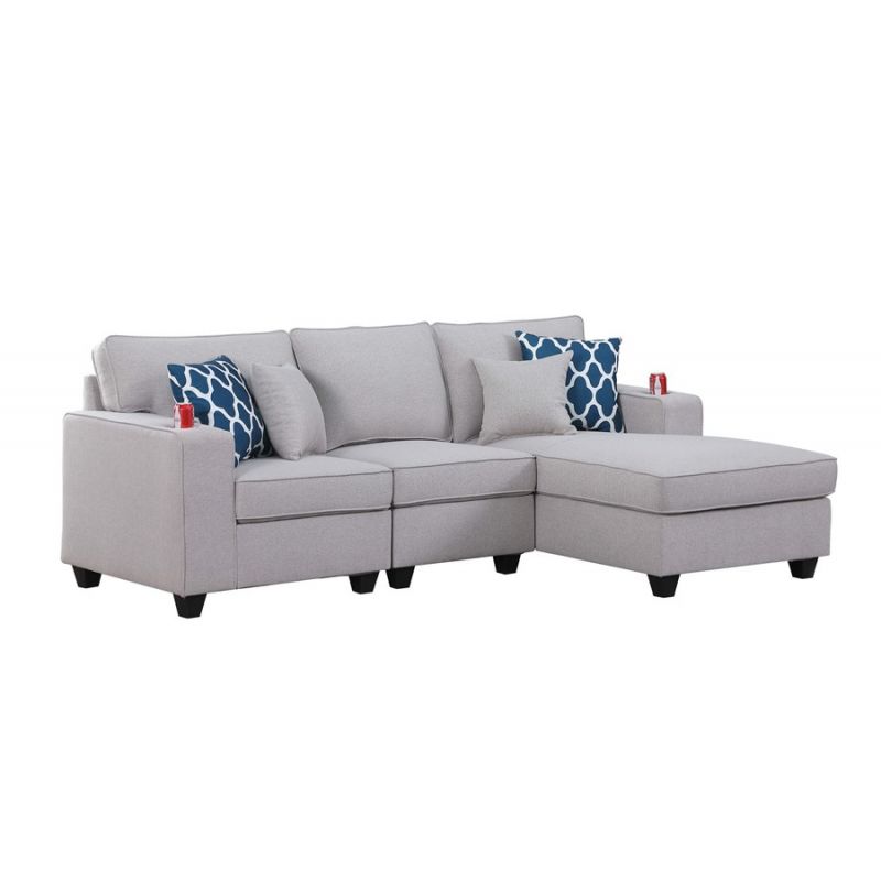 Lilola Home - Cooper Light Gray Linen Sectional Sofa Chaise with Cupholder - 89131-10
