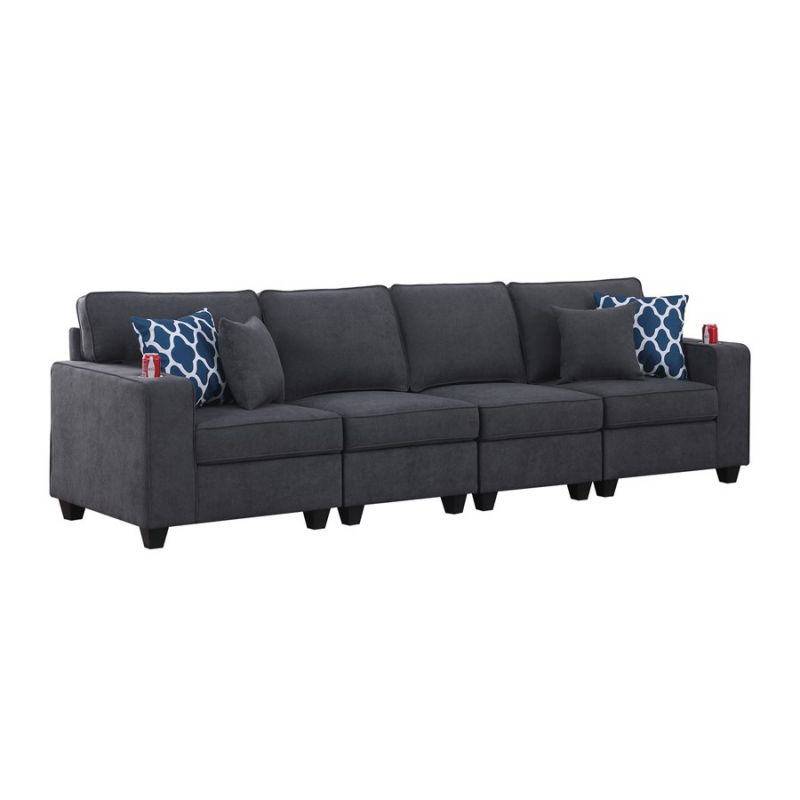 Lilola Home - Cooper Stone Gray Woven Fabric 4-Seater Sofa with Cupholder - 89133-15