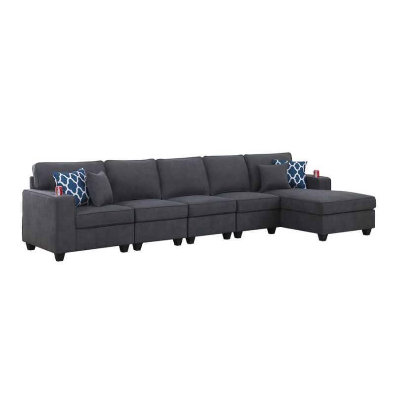 Lilola Home - Cooper Stone Gray Woven Fabric 5Pc Sectional Sofa Chaise with Cupholder - 89133-9