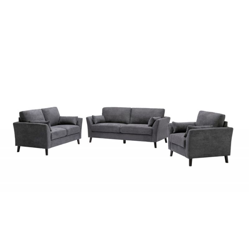 Lilola Home - Damian Gray Velvet Fabric Sofa Loveseat Chair Living Room Set - 89728