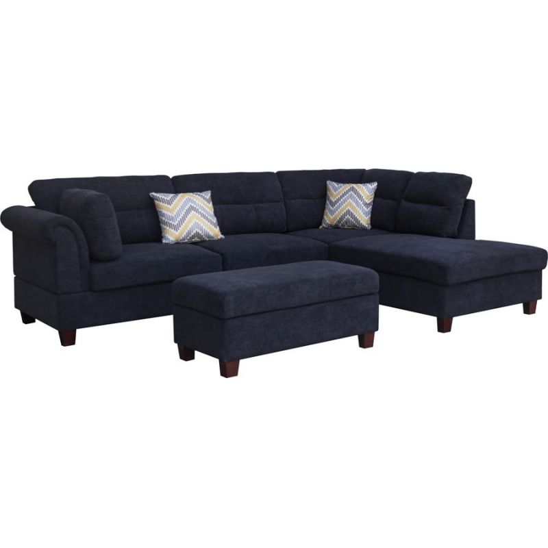 Lilola Home - Diego Black Fabric Sectional Sofa with Right Facing Chaise, Storage Ottoman, and 2 Accent Pillows - 83001
