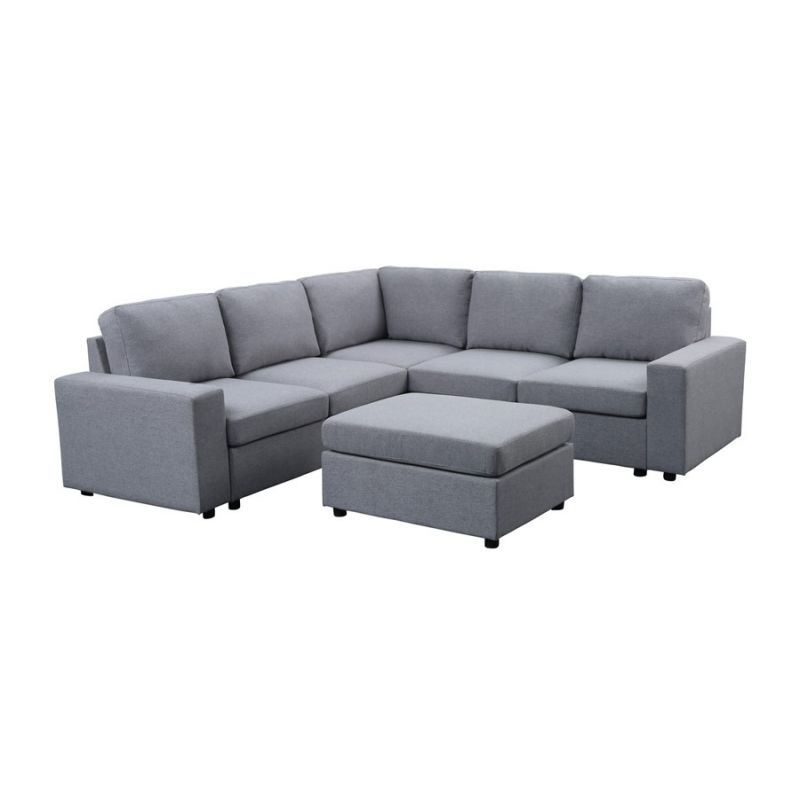 Lilola Home - Elliot Light Gray Linen 6 Seat Reversible Modular Sectional Sofa - 881802-6