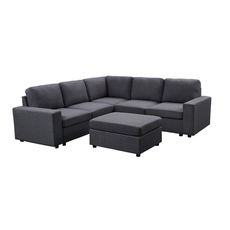 Lilola Home - Elliot Sectional Sofa with Ottoman in Dark Gray Linen - 881801-6