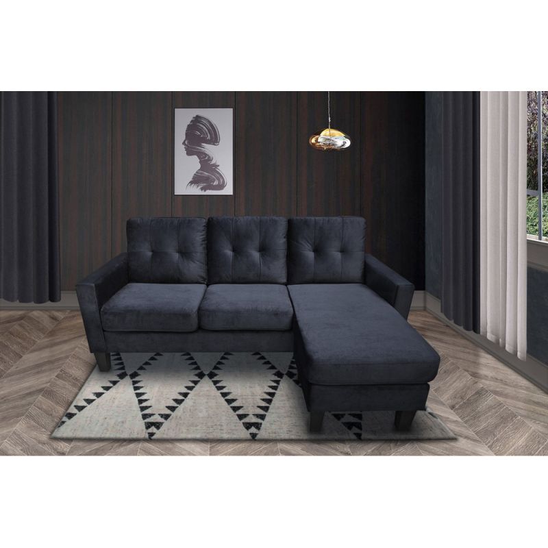 Lilola Home - Everett Black Velvet Reversible Sectional Sofa Chaise - 82998