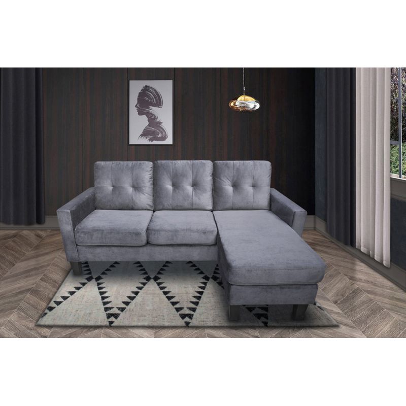 Lilola Home - Everett Gray Velvet Reversible Sectional Sofa Chaise - 82999