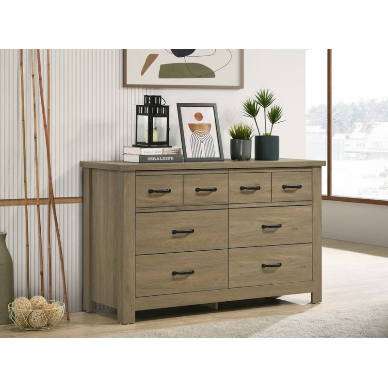 Lilola Home Finn Coffee Gray Oak Finish Dresser with 6 Drawers and Black Handles - 58900DR