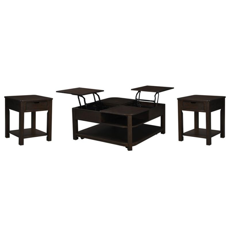 Lilola Home - Flora 3 Piece Dark Brown MDF Lift Top Coffee and End Table Set - 98006-EEC
