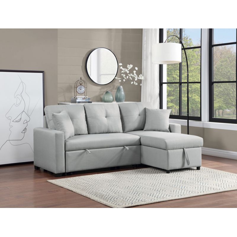 Lilola Home - Francine Gray Linen Reversible Sleeper Sectional Sofa with Storage Chaise - 81413