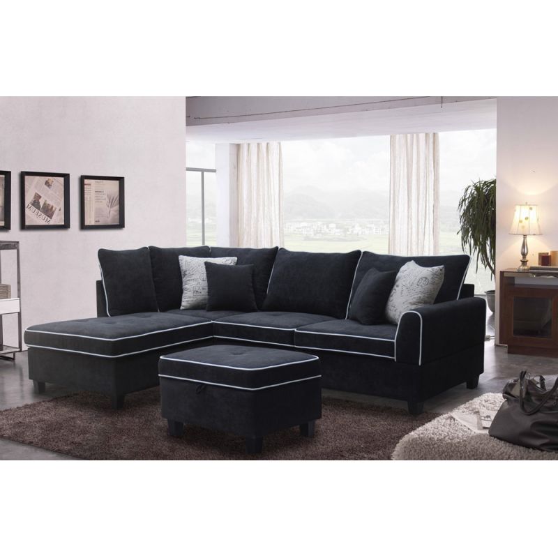 Lilola Home - Harmony - Black Fabric Sectional Sofa with Left-Facing Chaise and Storage Ottoman - 83006