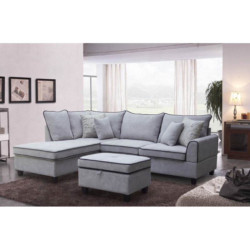 Lilola Home - Harmony - Light Gray Fabric Sectional Sofa with Left-Facing Chaise and Storage Ottoman - 83005