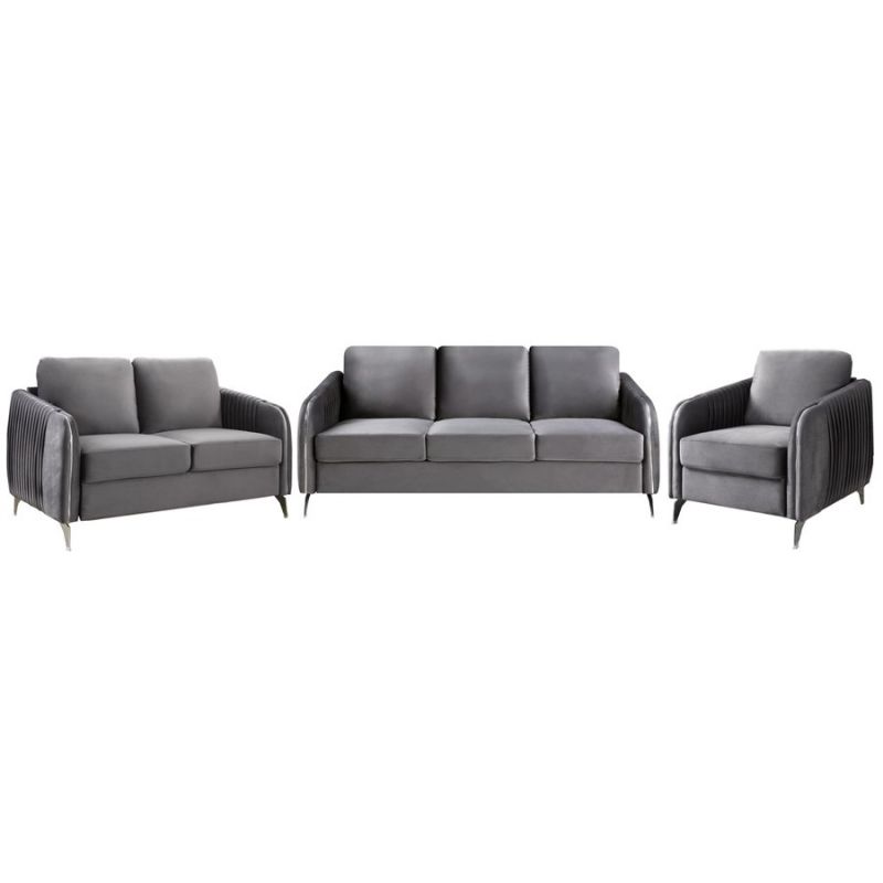 Lilola Home - Hathaway Gray Velvet Fabric Sofa Loveseat Chair Living Room Set - 89725
