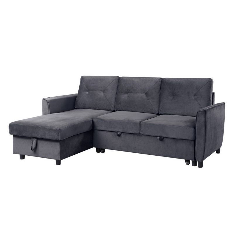 Lilola Home - Hudson Dark Gray Velvet Reversible Sleeper Sectional Sofa with Storage Chaise - 89330