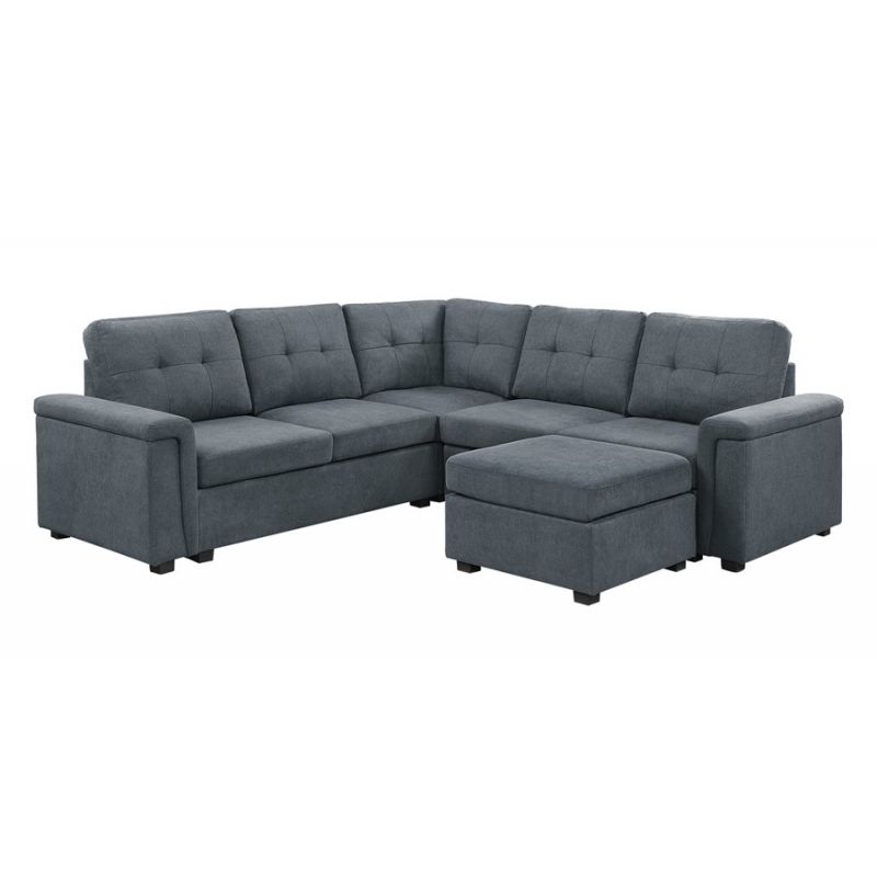 Lilola Home - Isla Gray Woven Fabric 6-Seater Sectional Sofa with Ottoman - 81804-1C