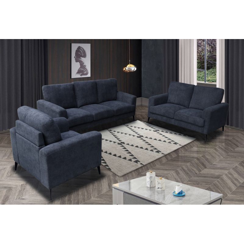 Lilola Home - Jackson Black Fabric Sofa Loveseat Chair Living Room Set - 83003-SLC