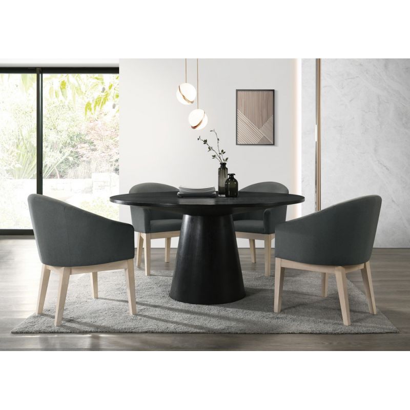 Lilola Home - Jasper Ebony Black 5 Piece Round Dining Table Set with Gray Chairs - 30016-3