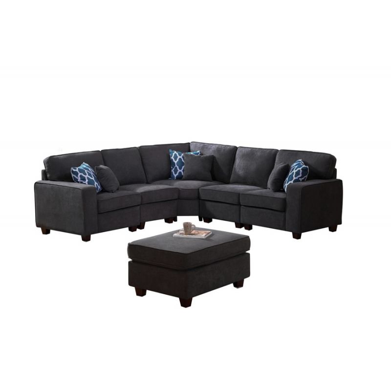 Lilola Home - Jocelyn Dark Gray Woven 6Pc Modular L-Shape Sectional Sofa with Ottoman - 89124-3