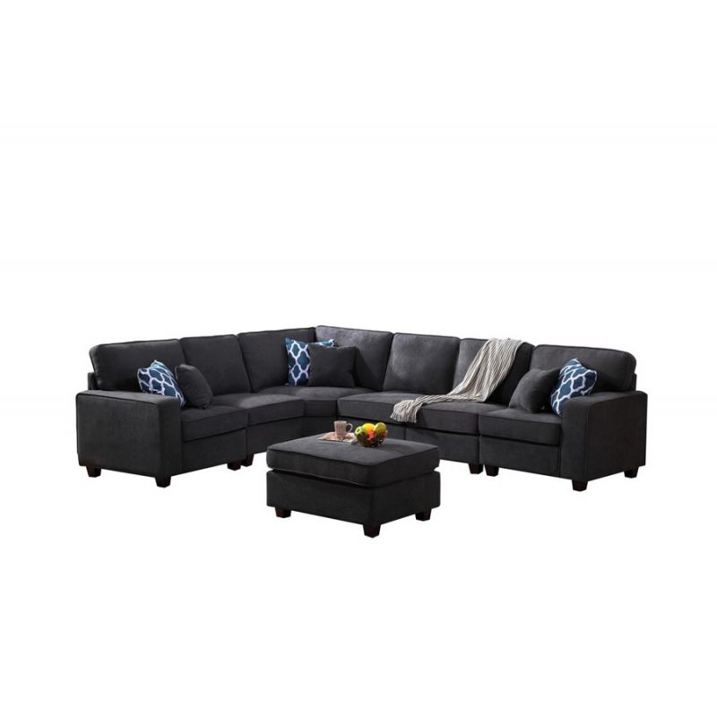 Lilola Home - Jocelyn Dark Gray Woven 7Pc Modular L-Shape Sectional Sofa with Ottoman - 89124-2