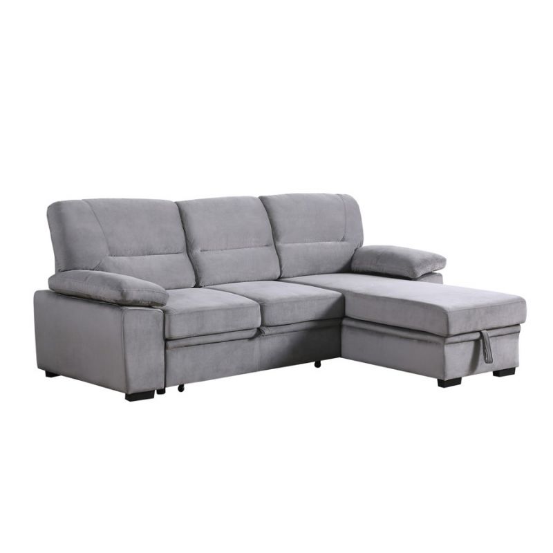Lilola Home - Kipling Gray Velvet Fabric Reversible Sleeper Sectional Sofa Chaise - 87802GY