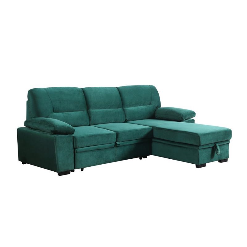 Lilola Home - Kipling Green Velvet Fabric Reversible Sleeper Sectional Sofa Chaise - 87802GN