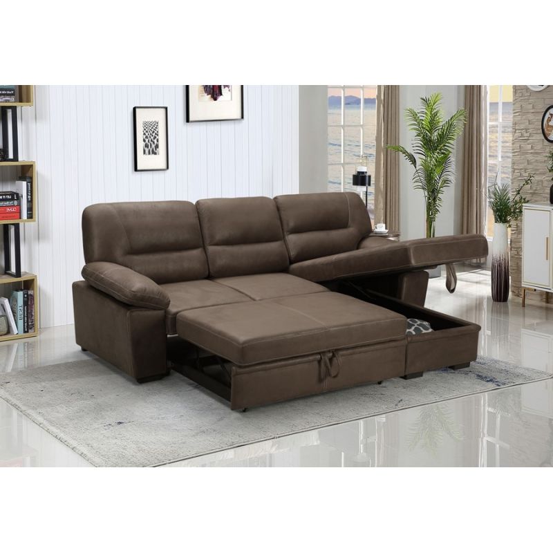 Lilola Home - Kipling Saddle Brown Microfiber Reversible Sleeper Sectional Sofa Chaise - 87802