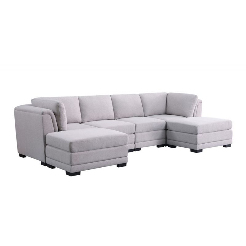 Lilola Home - Kristin Light Gray Linen Fabric Reversible Sectional Sofa with 2 Ottomans - 88020-3