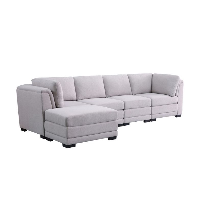 Lilola Home - Kristin Light Gray Linen Fabric Reversible Sectional Sofa with Ottoman - 88020-1A