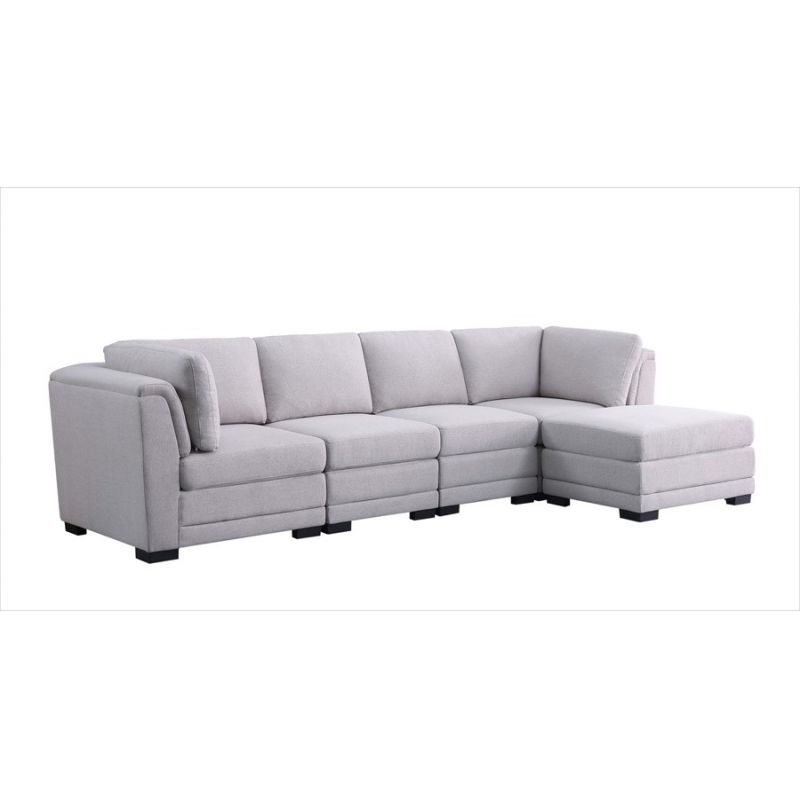 Lilola Home - Kristin Light Gray Linen Fabric Reversible Sectional Sofa with Ottoman - 88020-1B