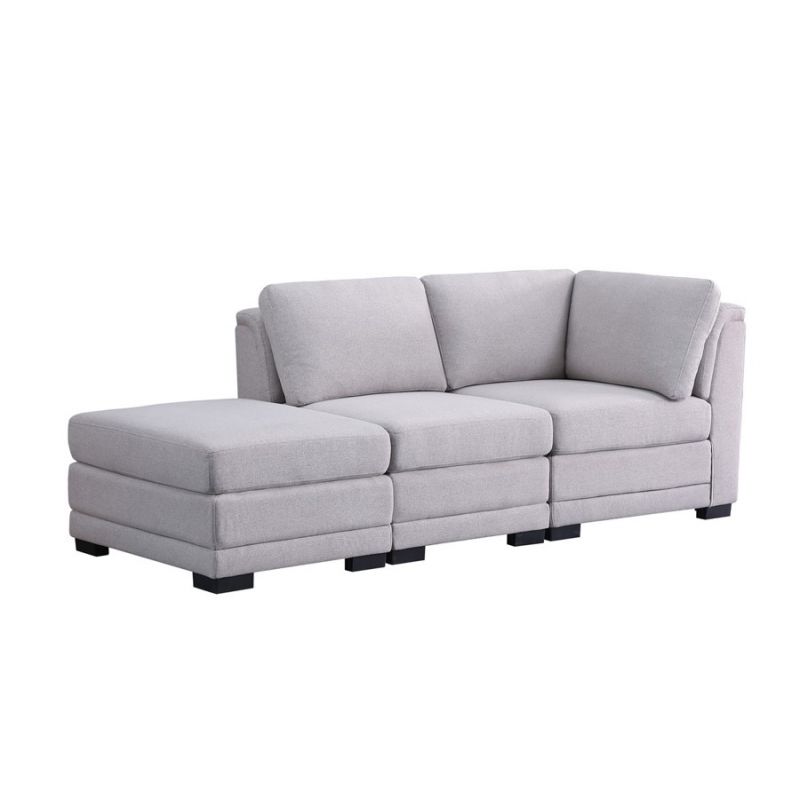 Lilola Home - Kristin Light Gray Linen Fabric Reversible Sofa with Ottoman - 88020-8B