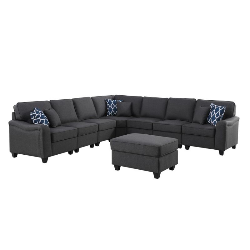 Lilola Home - Leo Dark Gray Linen 8Pc Modular L-Shape Sectional Sofa and Ottoman - 89123-12