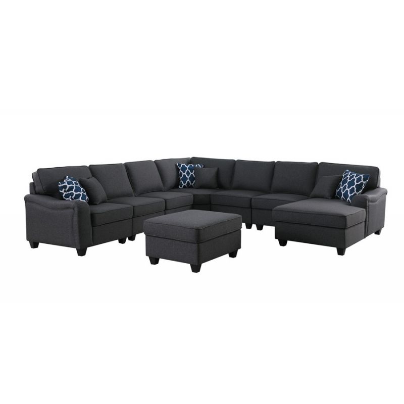 Lilola Home - Leo Dark Gray Linen 8Pc Modular L-Shape Sectional Sofa Chaise and Ottoman - 89123-6