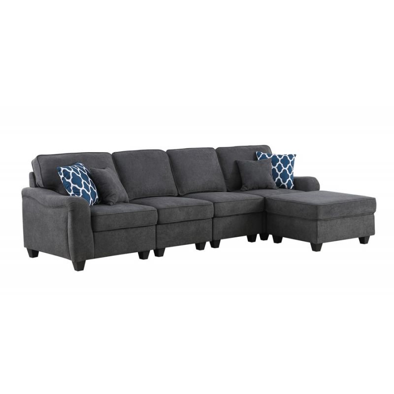 Lilola Home - Leo Dark Gray Woven 5 Seater Sofa and Ottoman - 89125-8