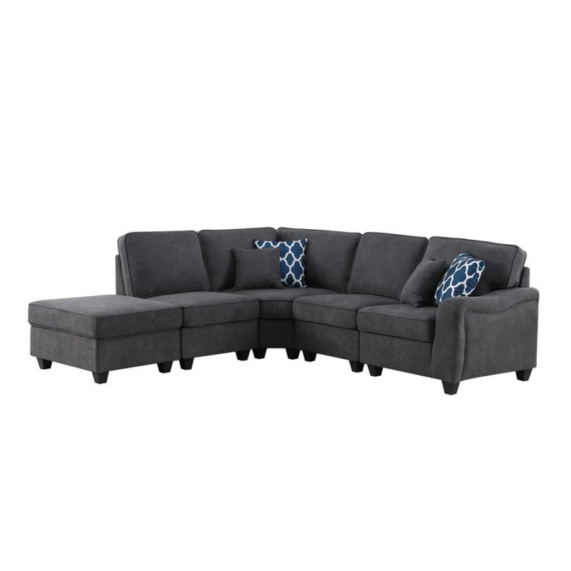 Lilola Home - Leo Dark Gray Woven 5Pc Modular L-Shape Sectional Sofa and Ottoman - 89125-18