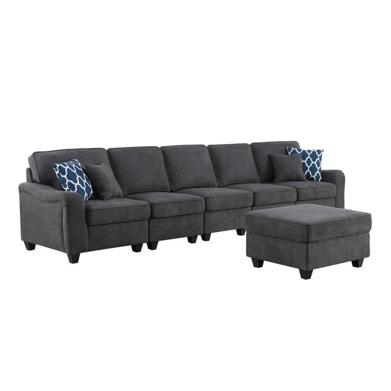 Lilola Home - Leo Dark Gray Woven 6 Seater Sofa and Ottoman - 89125-10