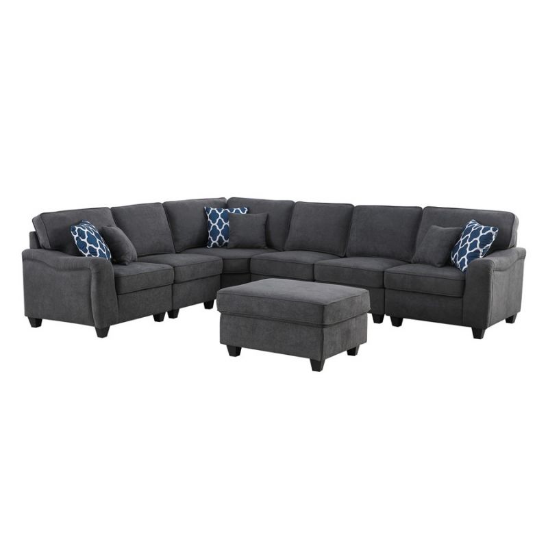 Lilola Home - Leo Dark Gray Woven 7Pc Modular L-Shape Sectional Sofa and Ottoman - 89125-13