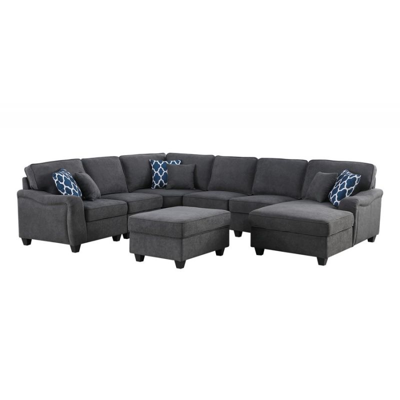 Lilola Home - Leo Dark Gray Woven 7Pc Modular L-Shape Sectional Sofa Chaise and Ottoman - 89125-1