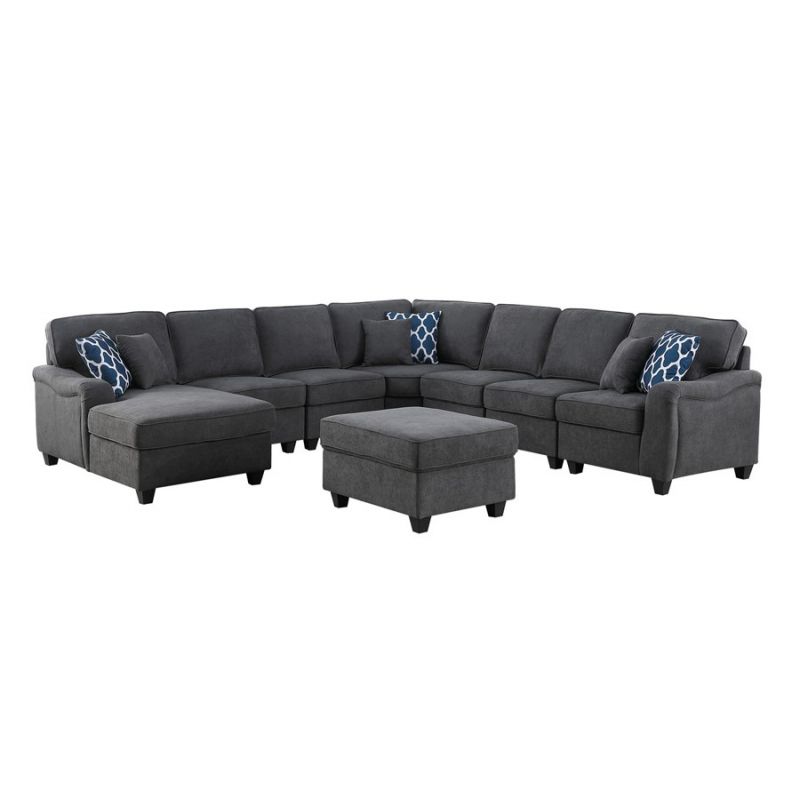 Lilola Home - Leo Dark Gray Woven 8Pc Modular L-Shape Sectional Sofa Chaise and Ottoman - 89125-16